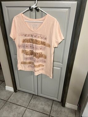 V-Neck Tee with Gold Sequin Stripes
